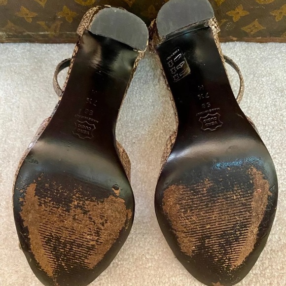 VINTAGE 90s VIA SPIGA SNAKESKIN PYTHON LEATHER HIGH HEELS PUMPS ANKLE STRAP 7.5M - Picture 7 of 9